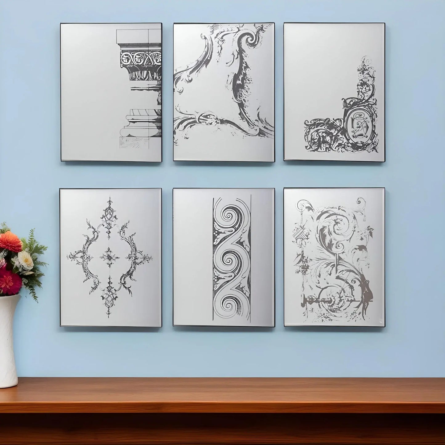 Set of Six Decorative Antiqued Glass Black Metal Framed Mirror Set - Homeroots - Flyclothing LLC