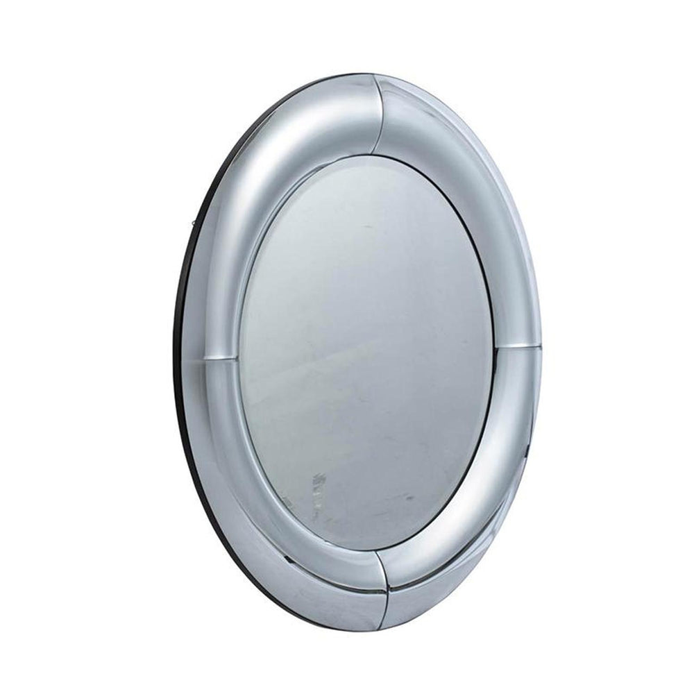 32" Silver Round Curved Frame Accent Mirror - Homeroots - Flyclothing LLC