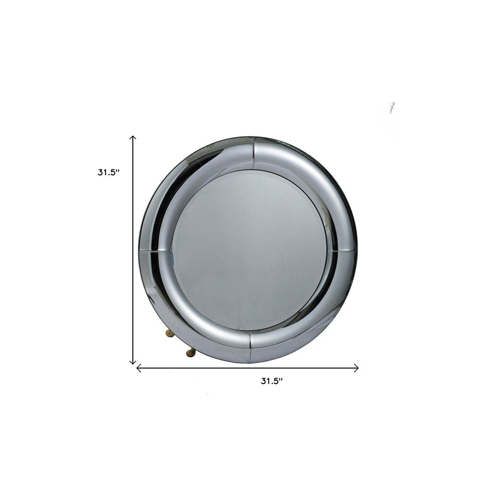 32" Silver Round Curved Frame Accent Mirror - Homeroots - Flyclothing LLC