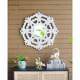 24" White Floral Scrollwork Distressed Round Framed Accent Mirror - Homeroots - Flyclothing LLC