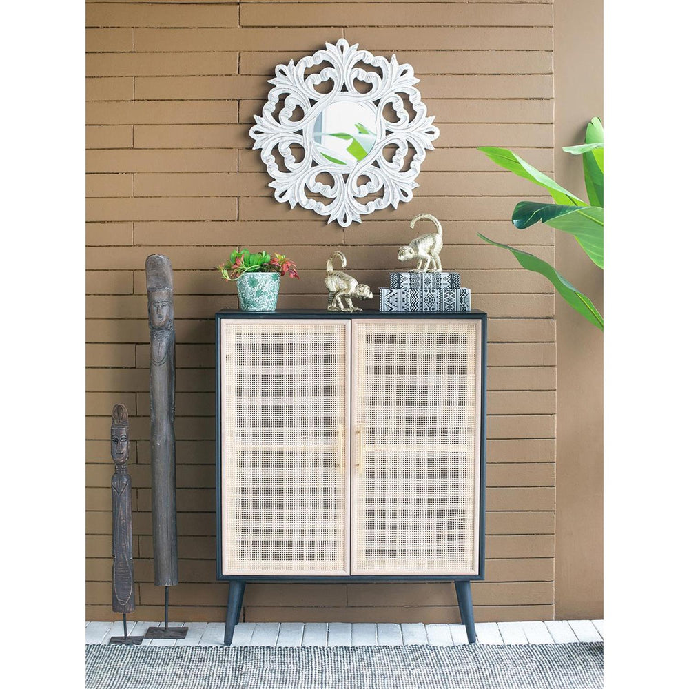 24" White Floral Scrollwork Distressed Round Framed Accent Mirror - Homeroots - Flyclothing LLC