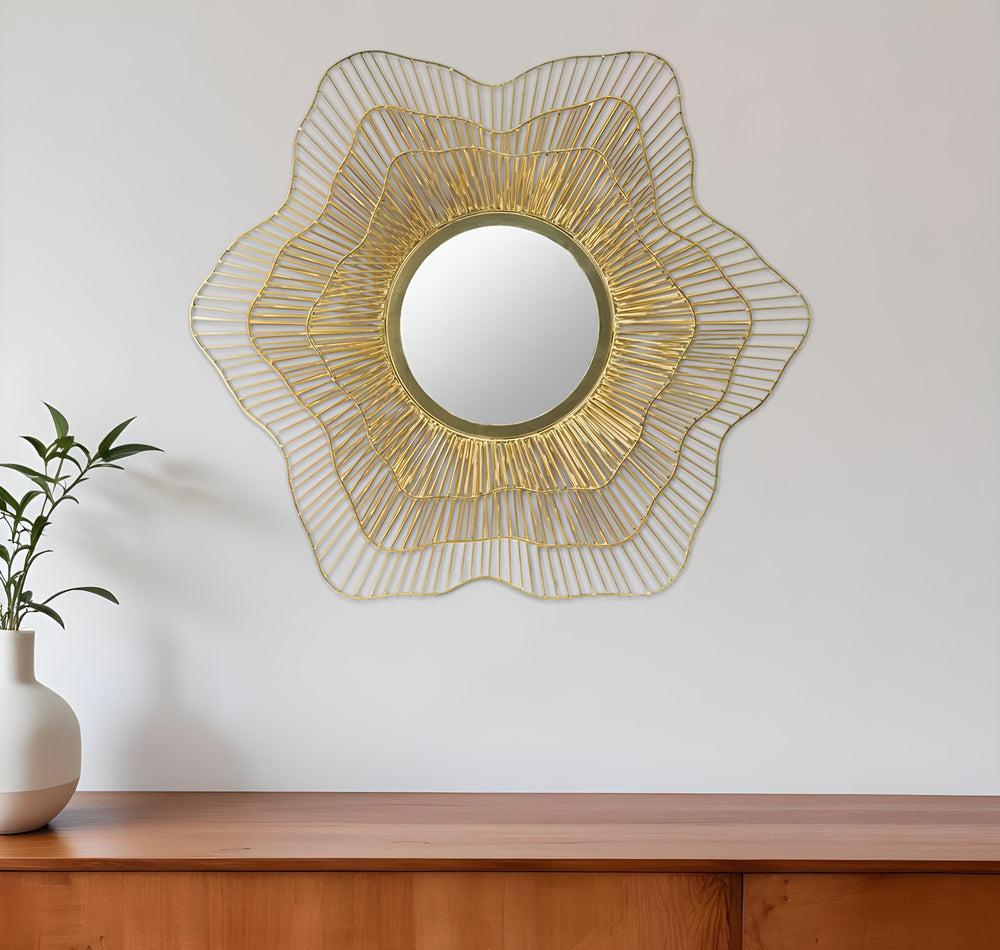 27" Gold Floral Sunburst Iron Framed Accent Mirror - Homeroots