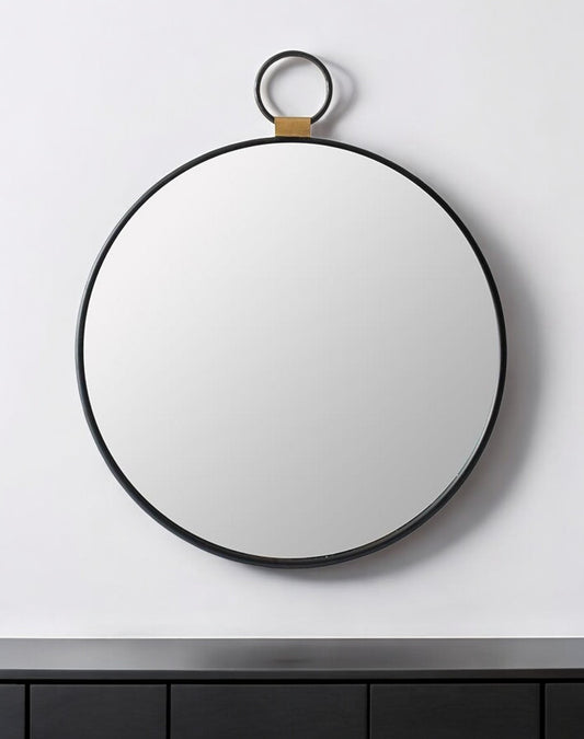 23" Black Round Metal Framed Accent Mirror - Homeroots