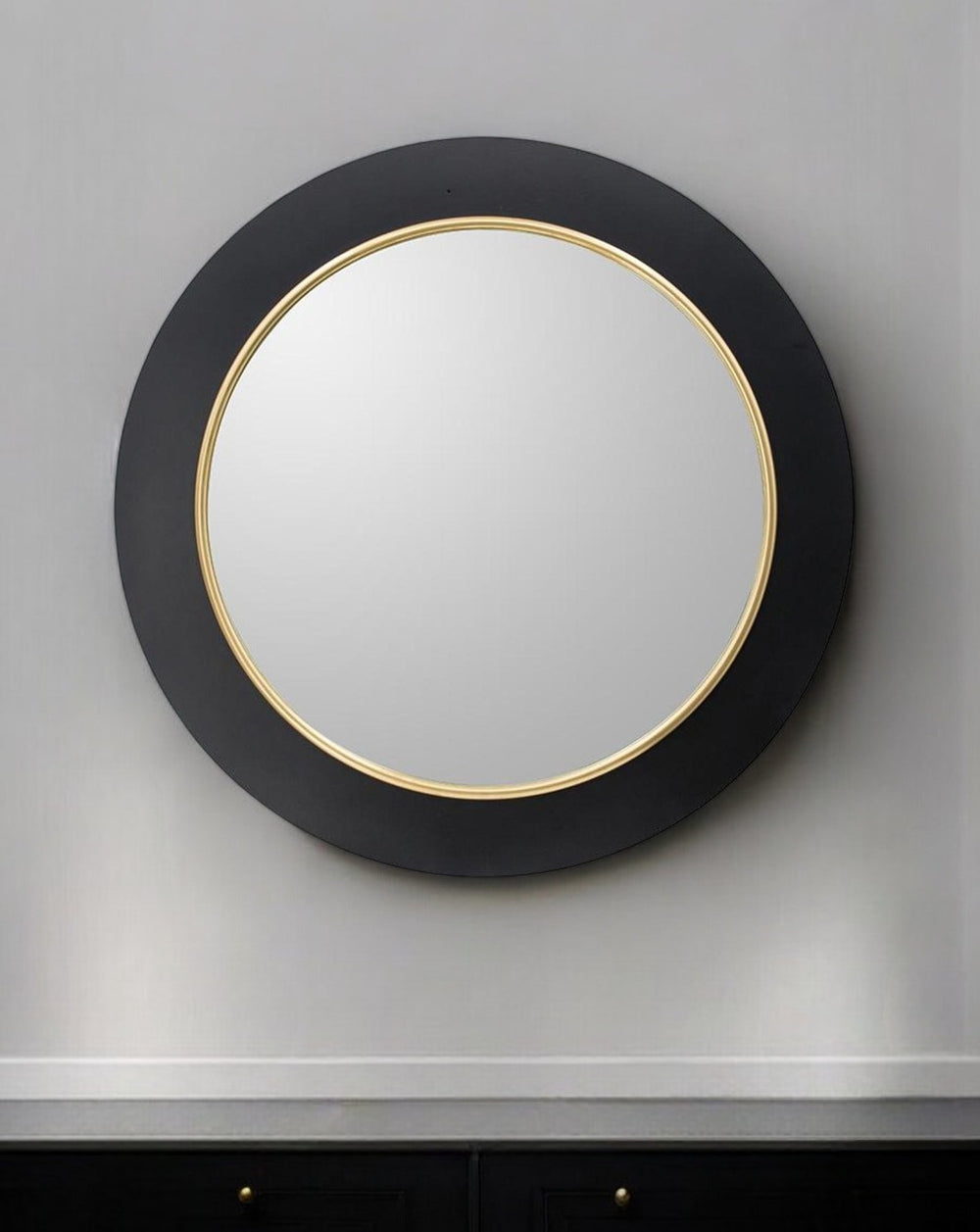 32" Black and Gold Lighted Round Metal Framed Accent Mirror - Homeroots - Flyclothing LLC