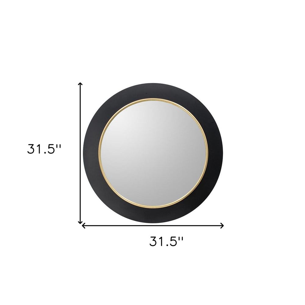 32" Black and Gold Lighted Round Metal Framed Accent Mirror - Homeroots - Flyclothing LLC