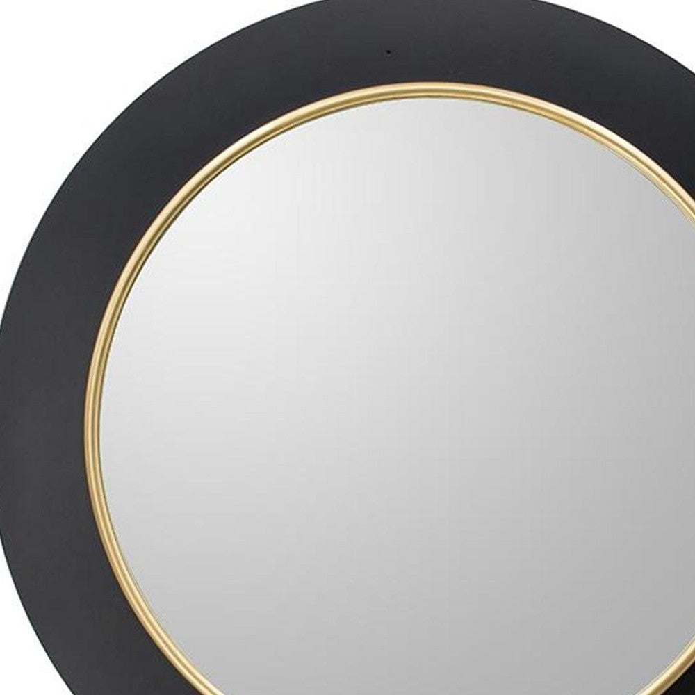 32" Black and Gold Lighted Round Metal Framed Accent Mirror - Homeroots - Flyclothing LLC