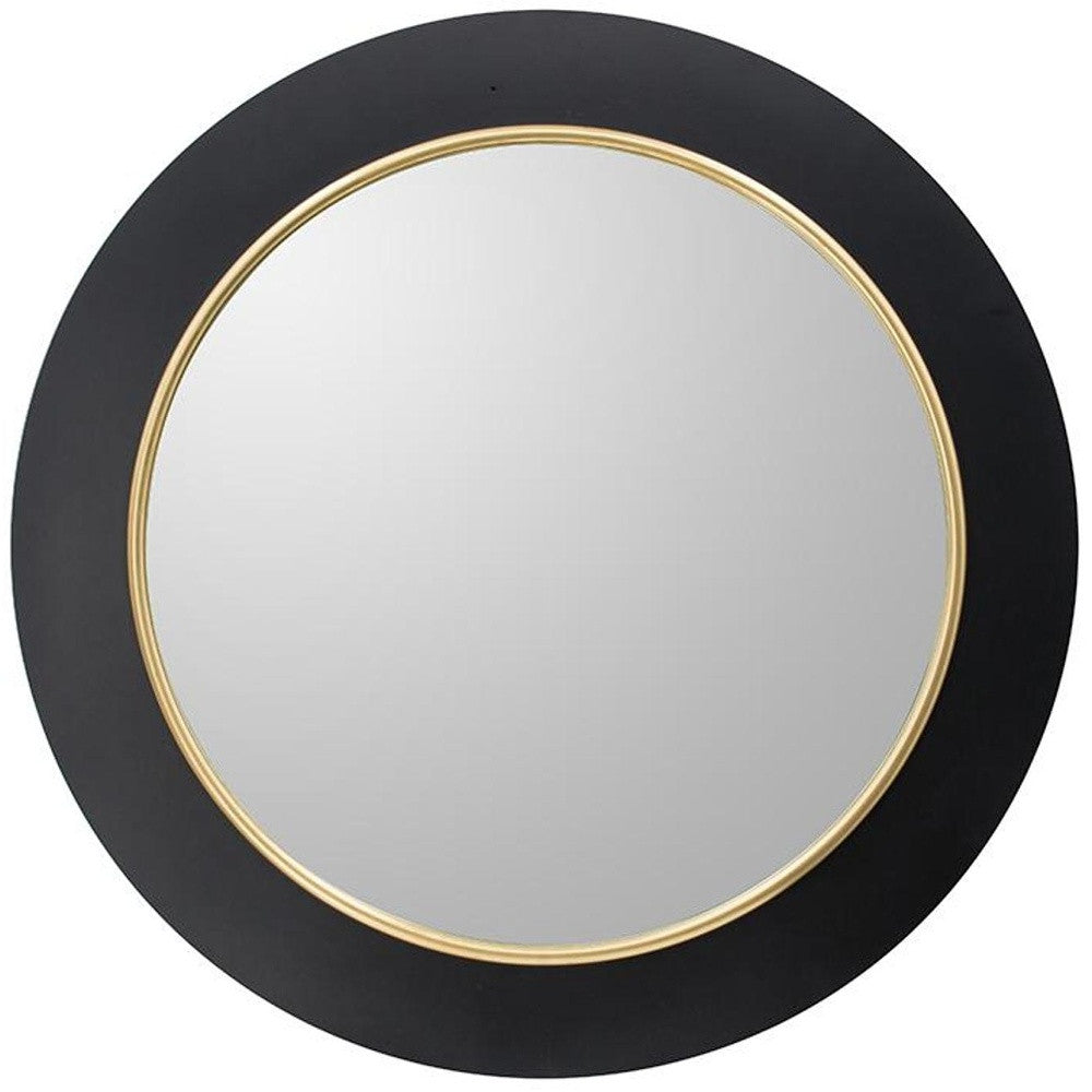 32" Black and Gold Lighted Round Metal Framed Accent Mirror - Homeroots - Flyclothing LLC