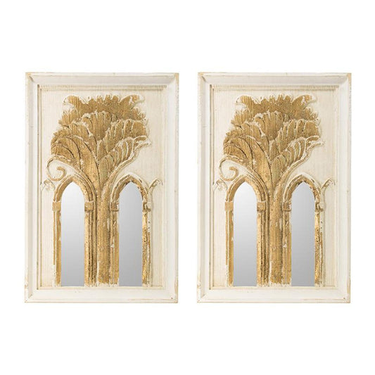 Set of Two 30" White and Gold Wood Framed Accent Mirrors