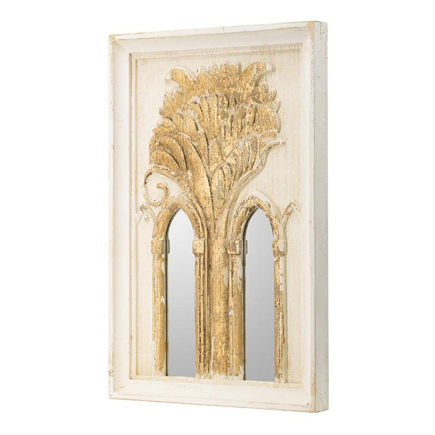 Set of Two 30" White and Gold Wood Framed Accent Mirrors - Homeroots - Flyclothing LLC