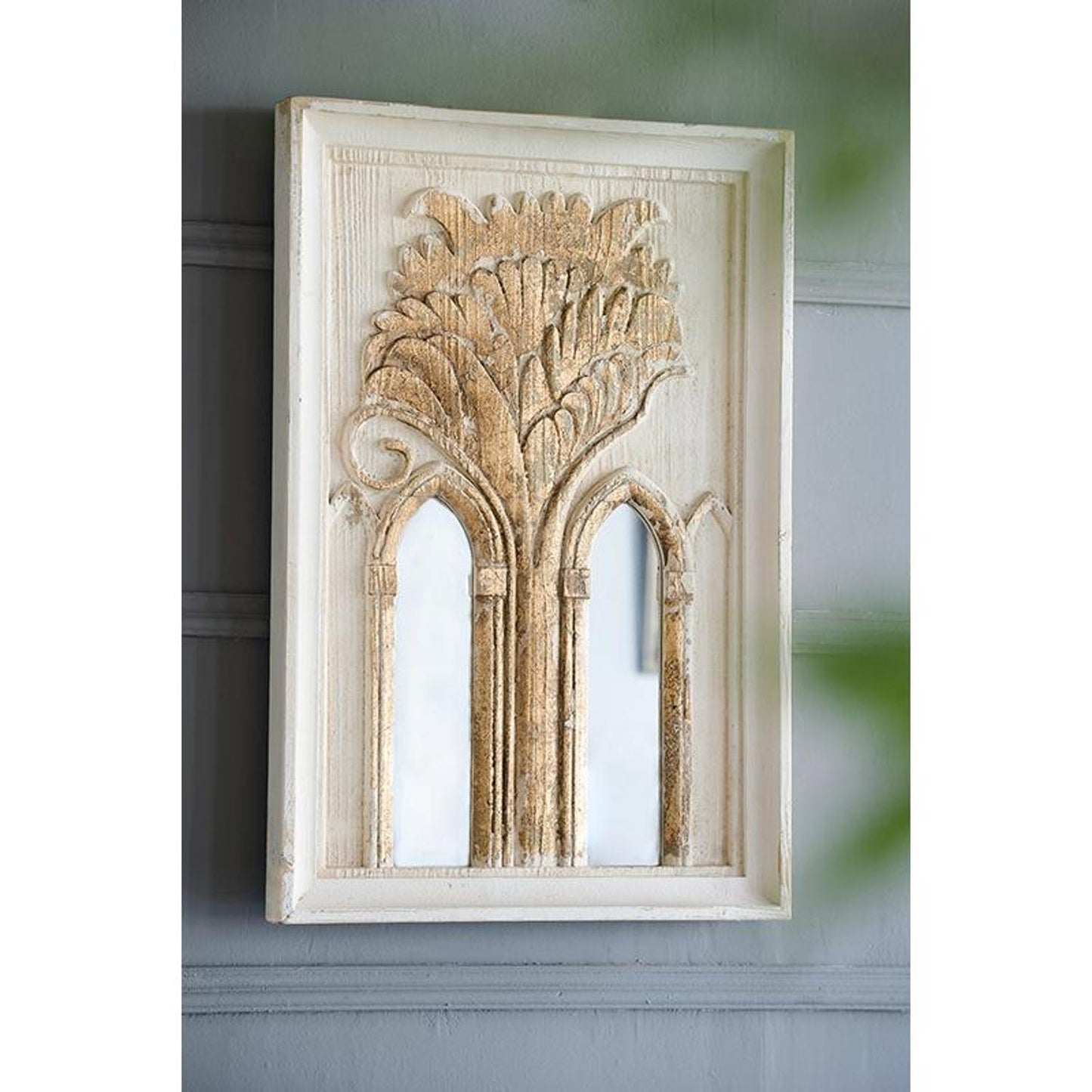 Set of Two 30" White and Gold Wood Framed Accent Mirrors - Homeroots - Flyclothing LLC