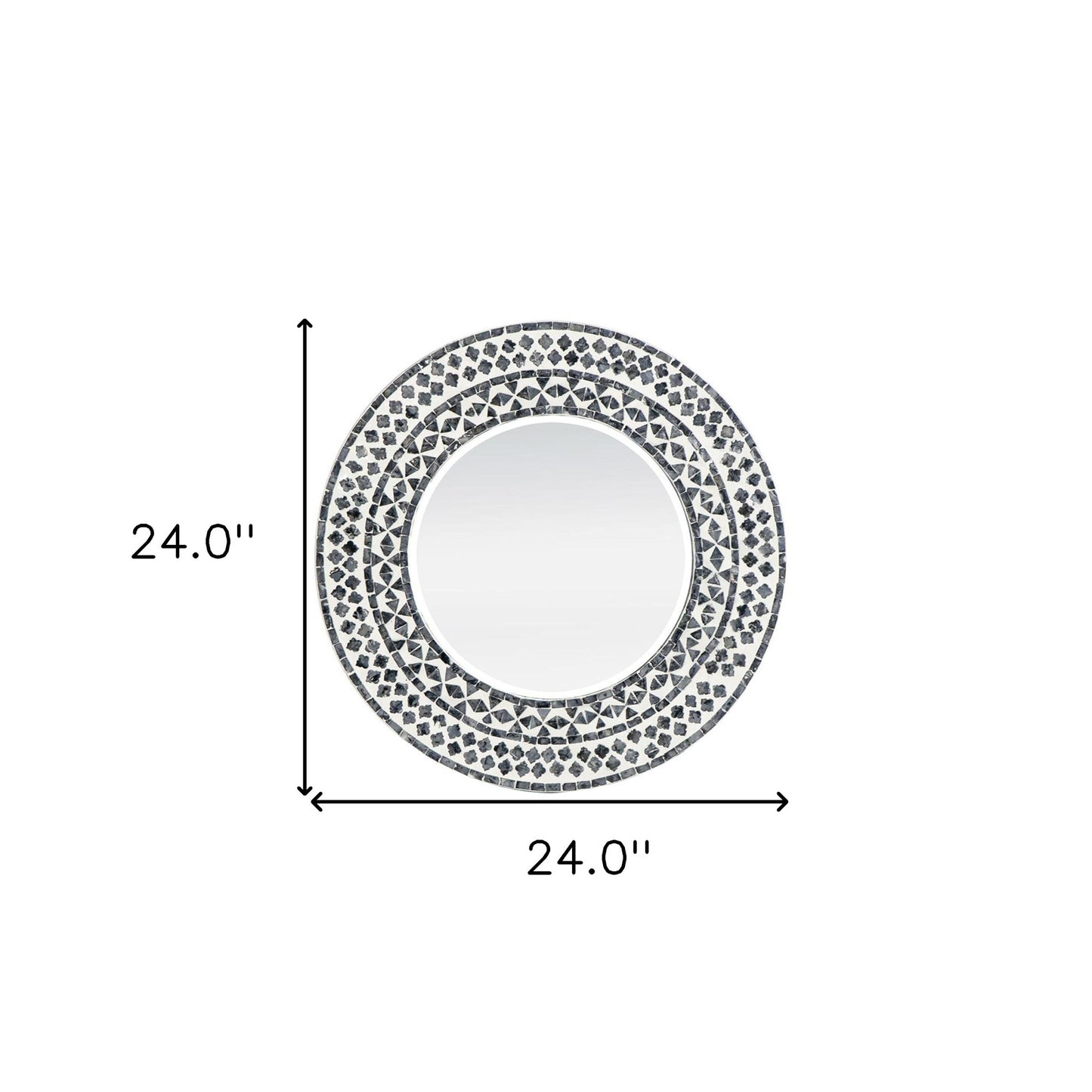 24" Black and White Round Manufactured Wood and Shell Framed Accent Mirror - Homeroots - Flyclothing LLC