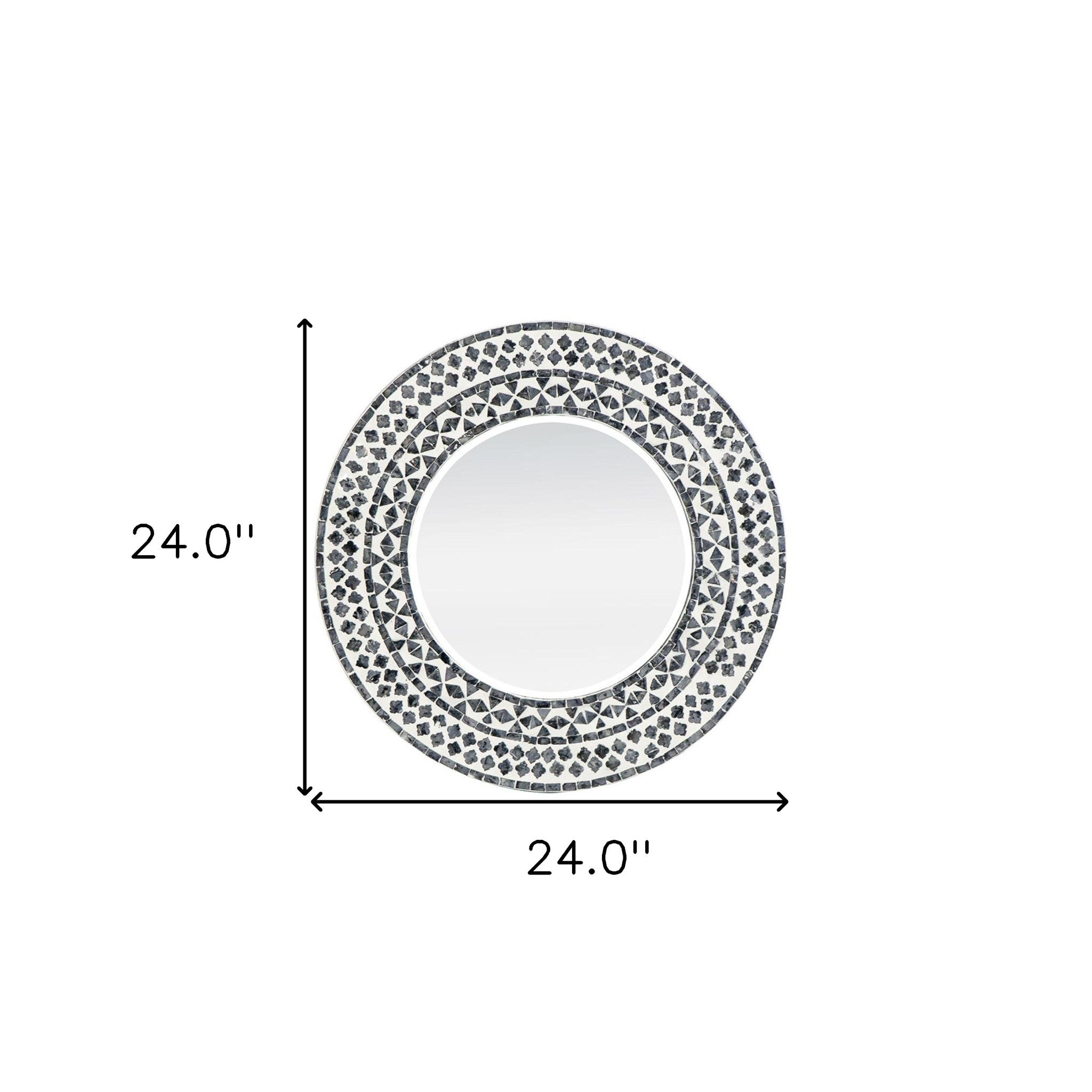 24" Black and White Round Manufactured Wood and Shell Framed Accent Mirror - Homeroots - Flyclothing LLC