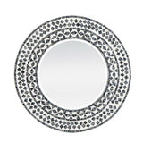 24" Black and White Round Manufactured Wood and Shell Framed Accent Mirror - Homeroots - Flyclothing LLC