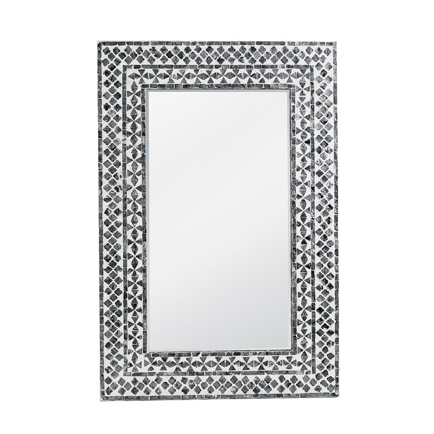 36" Black and White Manufactured Wood and Shell Framed Accent Mirror - Homeroots - Flyclothing LLC