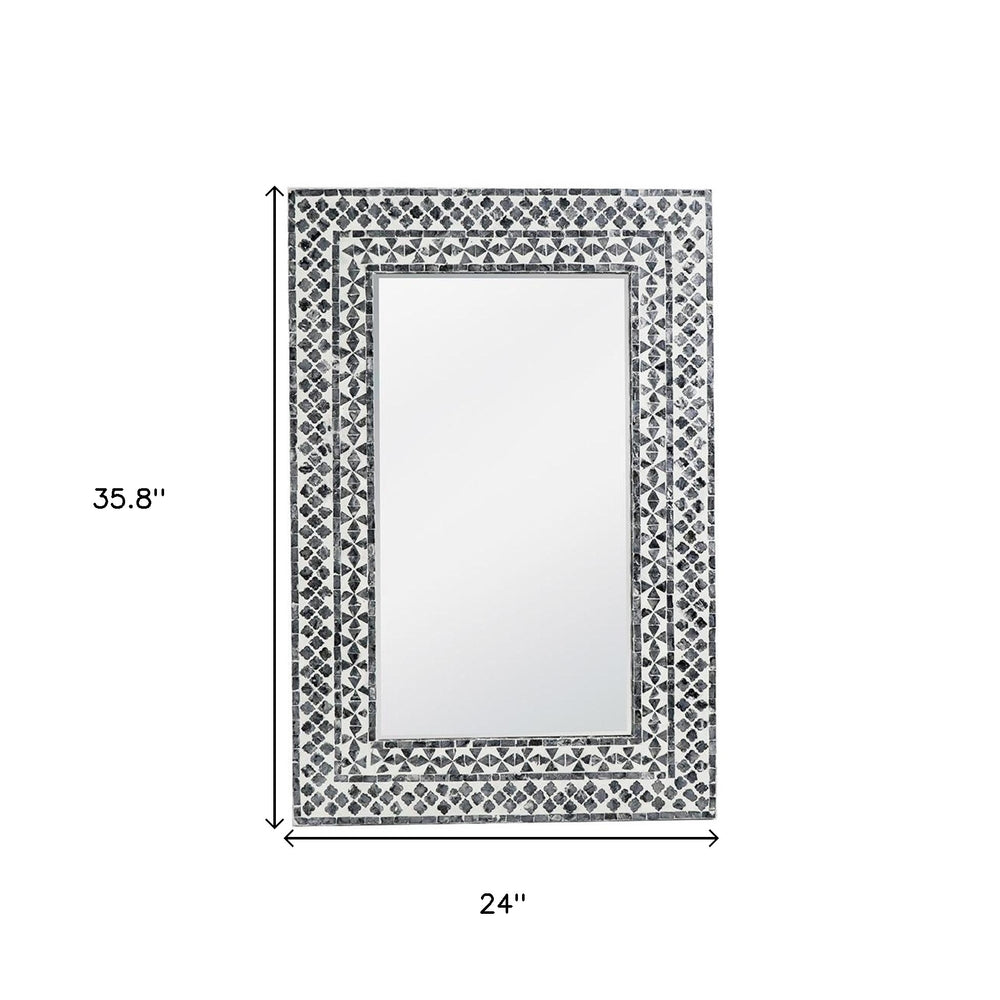 36" Black and White Manufactured Wood and Shell Framed Accent Mirror - Homeroots - Flyclothing LLC
