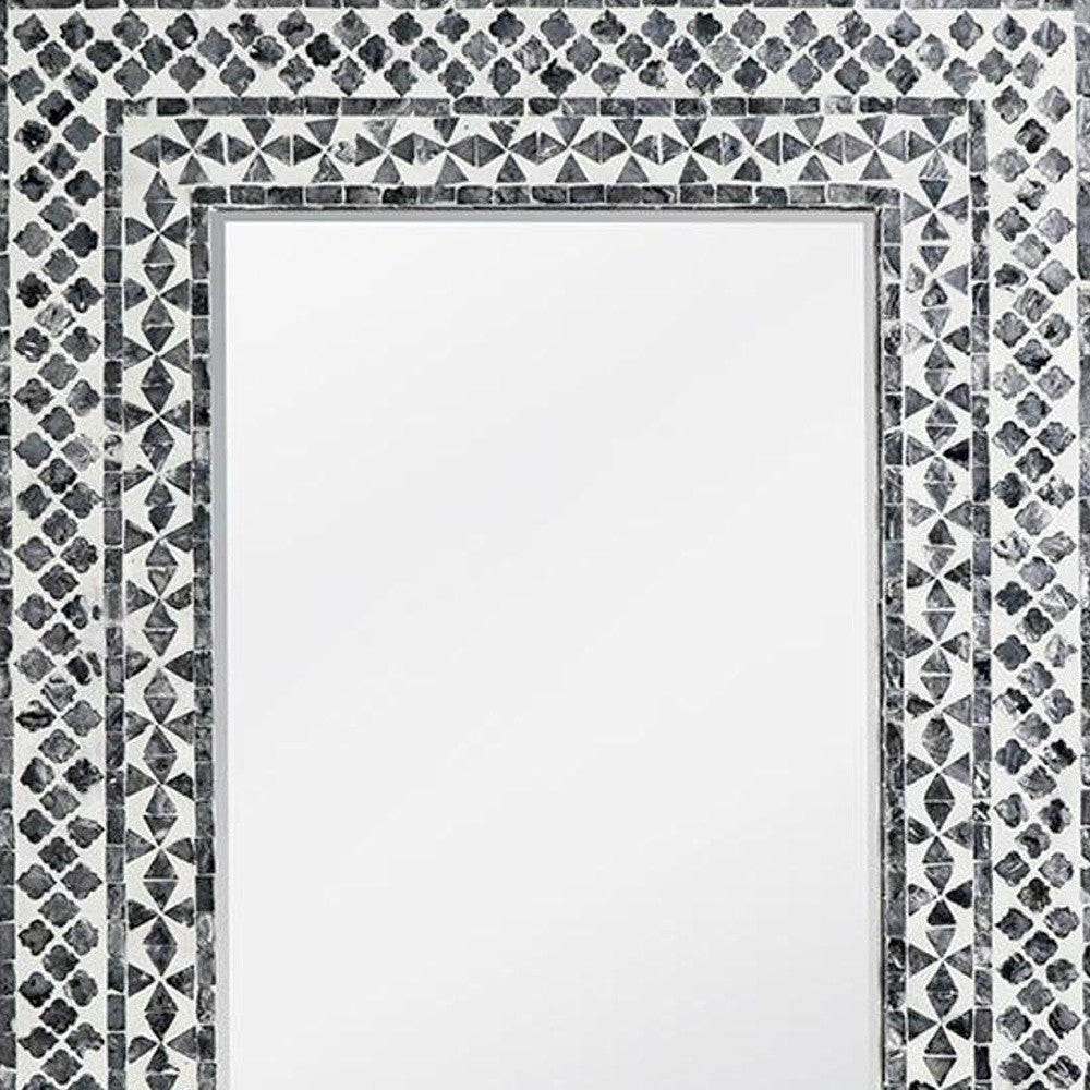 36" Black and White Manufactured Wood and Shell Framed Accent Mirror - Homeroots - Flyclothing LLC