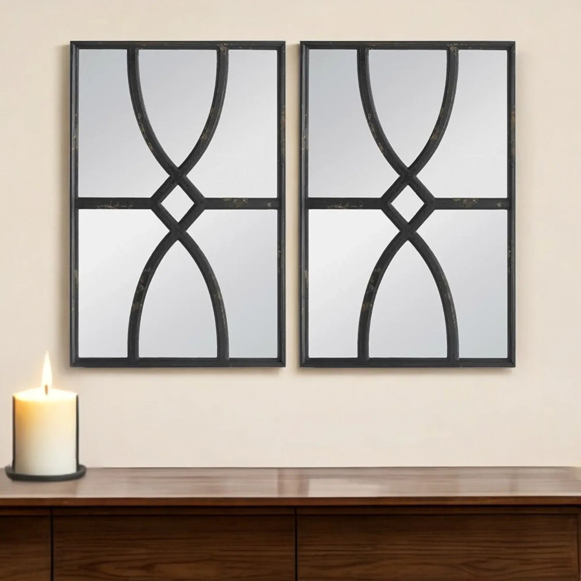 Set of Two Black Solid and Engineered Wood Framed Accent Mirror - Homeroots - Flyclothing LLC