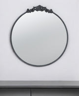 32" Black Crowned Top Iron Framed Round Accent Mirror - Homeroots - Flyclothing LLC