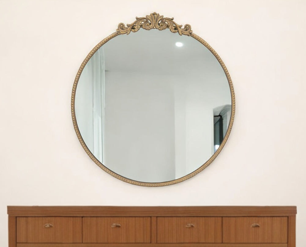 32" Gold Crowned Top Iron Framed Accent Mirror - Homeroots