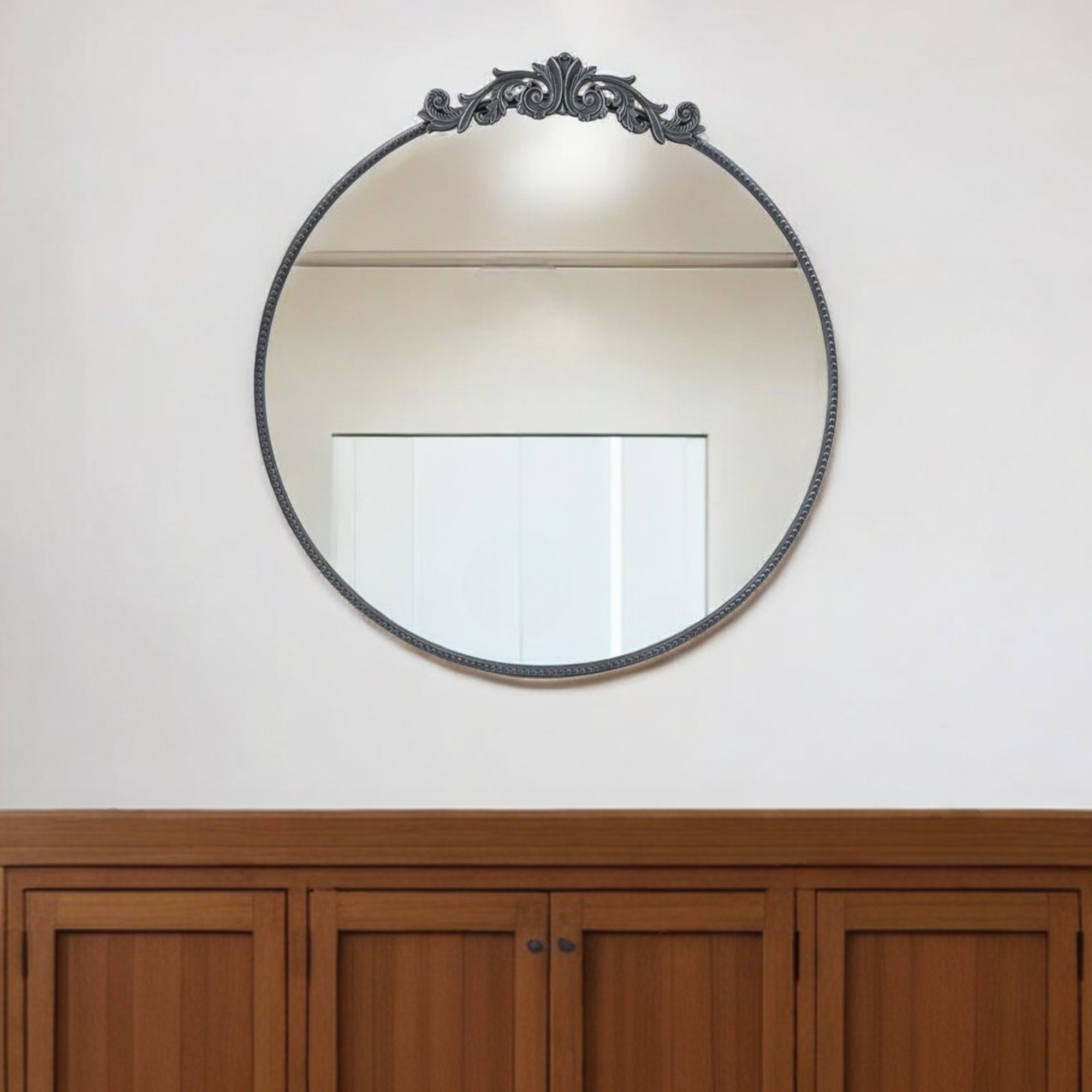 39" Black Crowned Top Iron Framed Accent Mirror - Homeroots - Flyclothing LLC