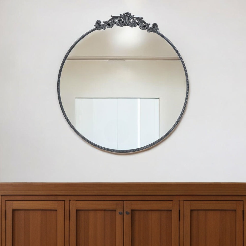 39" Black Crowned Top Iron Framed Accent Mirror - Homeroots