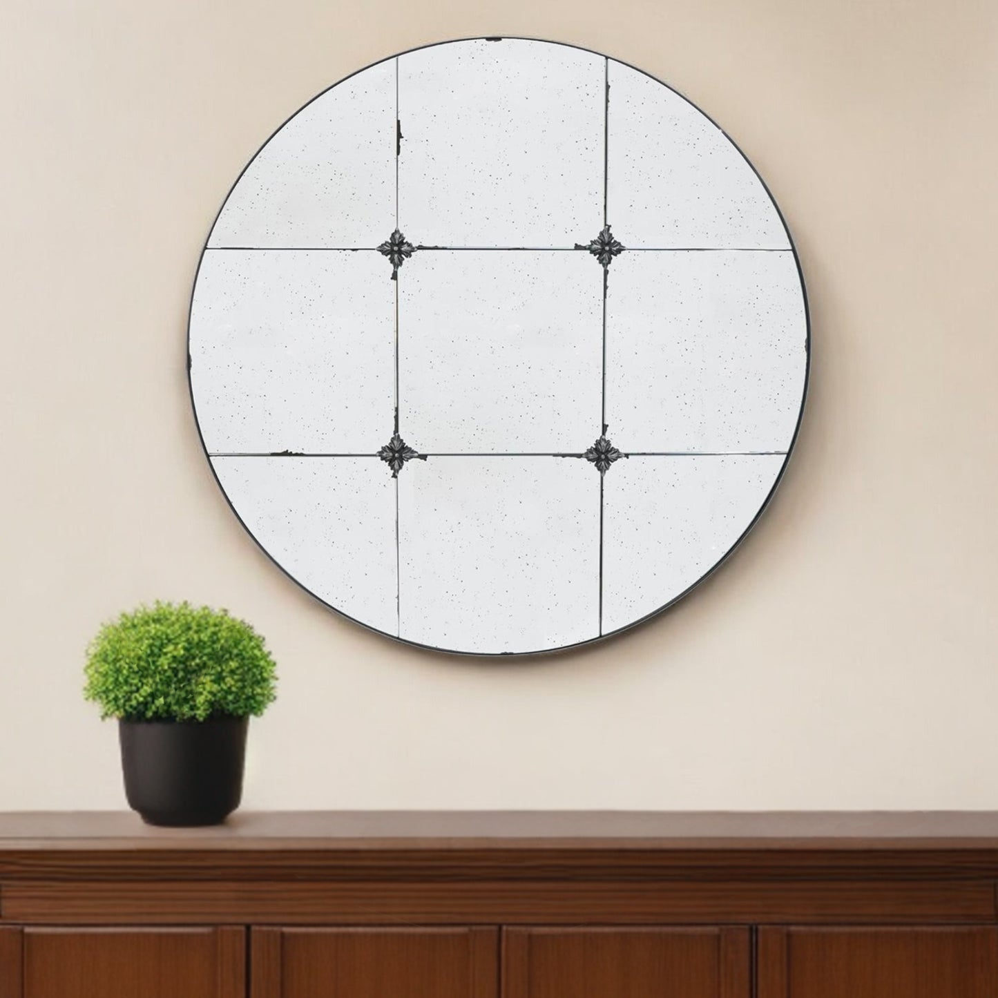 36" Black Round Iron Framed Accent Mirror - Homeroots - Flyclothing LLC
