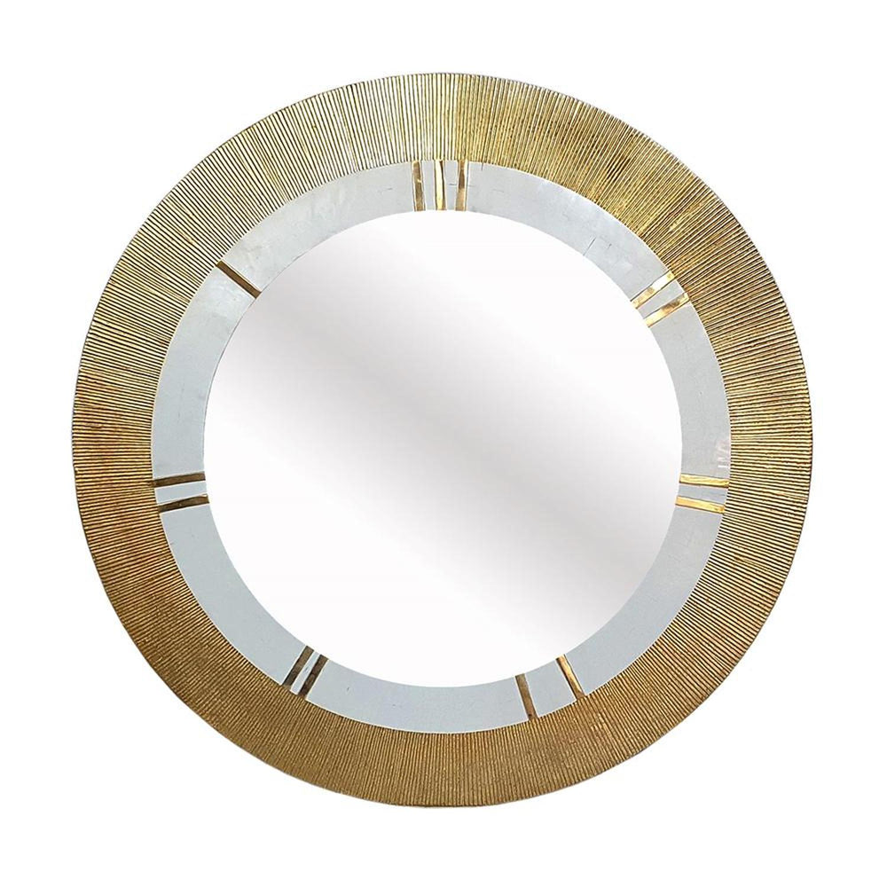 36" Gold and White Round Aluminum Ribbed Edge Framed Accent Mirror - Homeroots - Flyclothing LLC