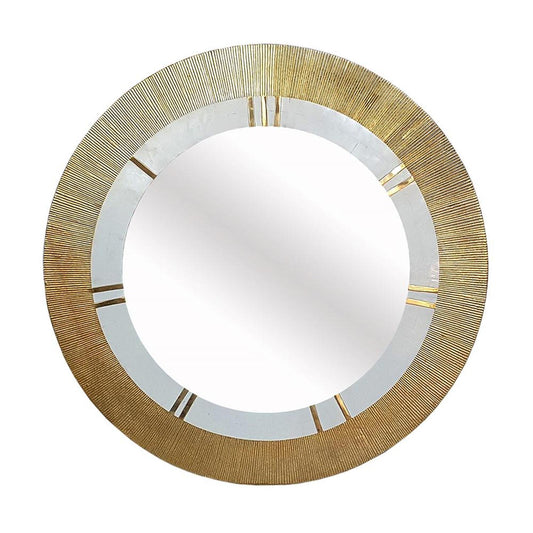 36" Gold and White Round Aluminum Ribbed Edge Framed Accent Mirror - Homeroots