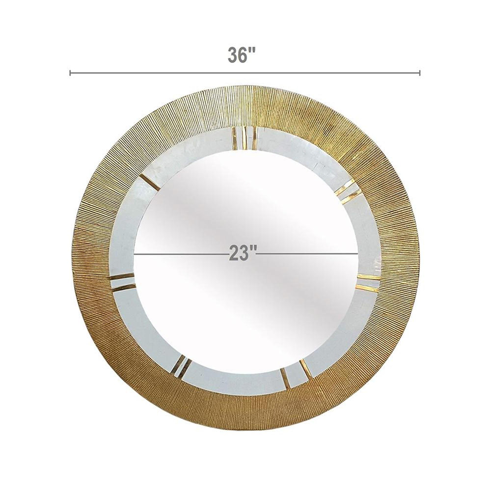 36" Gold and White Round Aluminum Ribbed Edge Framed Accent Mirror - Homeroots - Flyclothing LLC