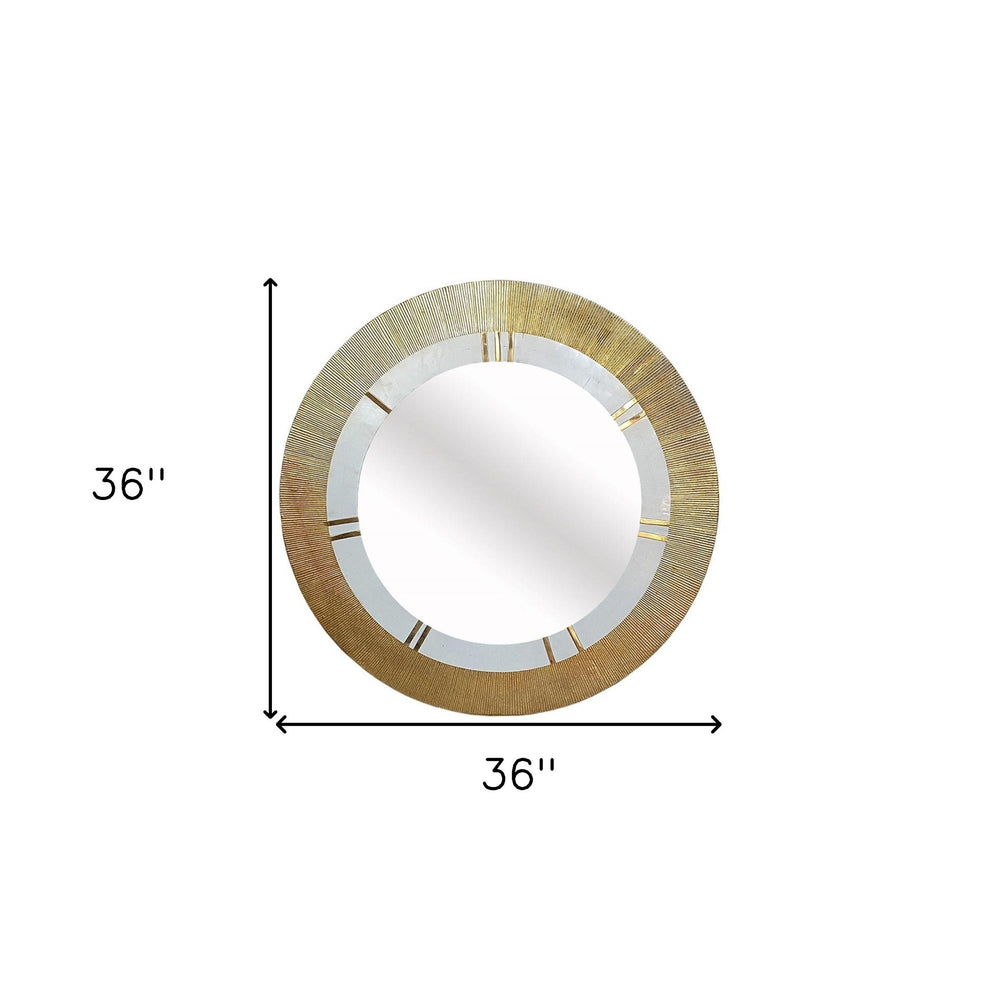 36" Gold and White Round Aluminum Ribbed Edge Framed Accent Mirror - Homeroots - Flyclothing LLC