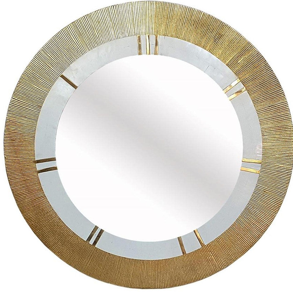 36" Gold and White Round Aluminum Ribbed Edge Framed Accent Mirror - Homeroots - Flyclothing LLC