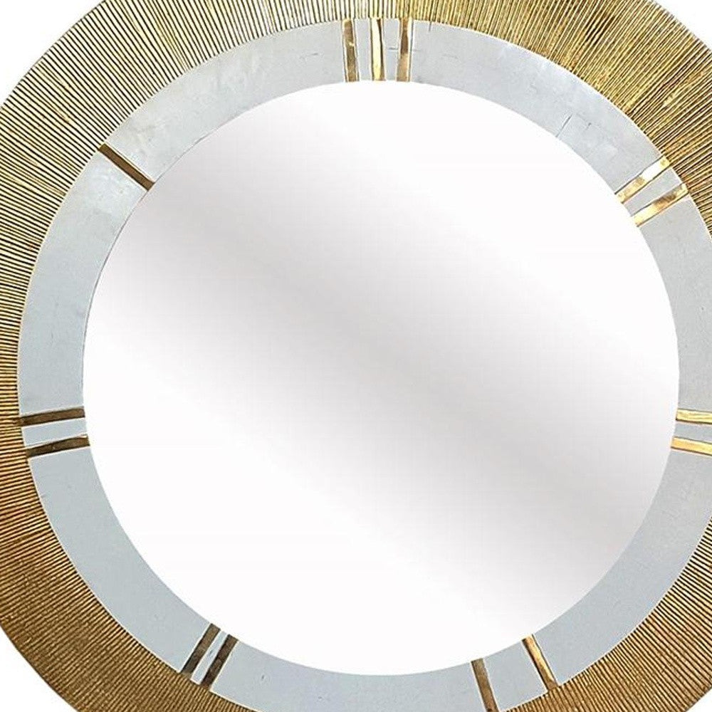 36" Gold and White Round Aluminum Ribbed Edge Framed Accent Mirror - Homeroots - Flyclothing LLC