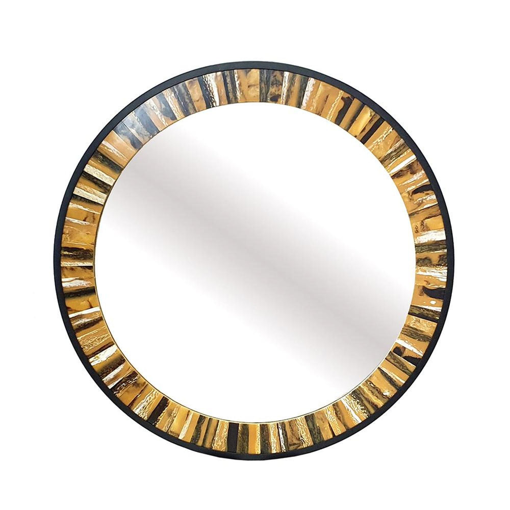 32" Brown and Black Faux Stone Round Framed Accent Mirror - Homeroots - Flyclothing LLC
