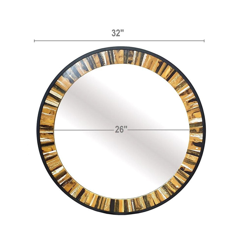 32" Brown and Black Faux Stone Round Framed Accent Mirror - Homeroots - Flyclothing LLC