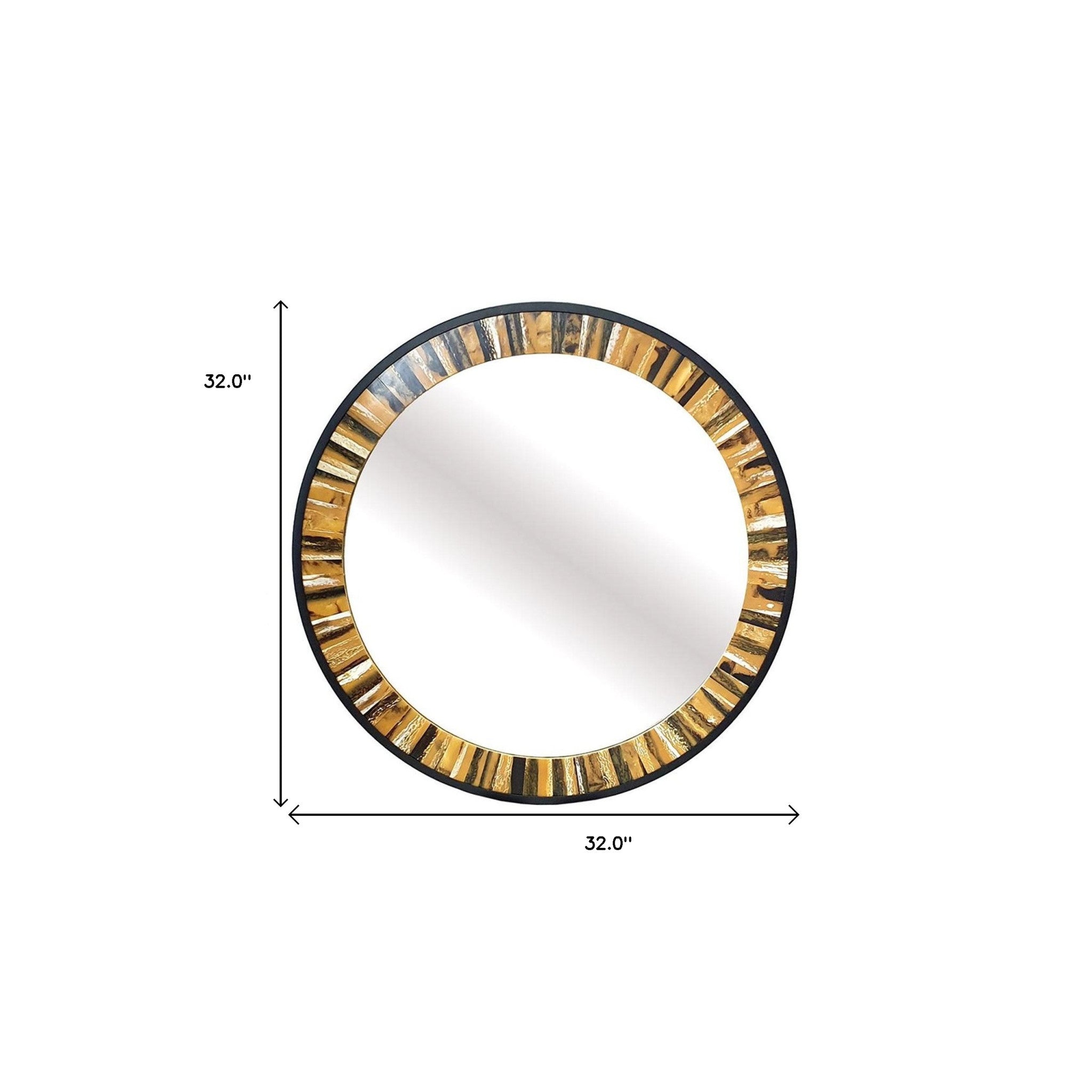 32" Brown and Black Faux Stone Round Framed Accent Mirror - Homeroots - Flyclothing LLC
