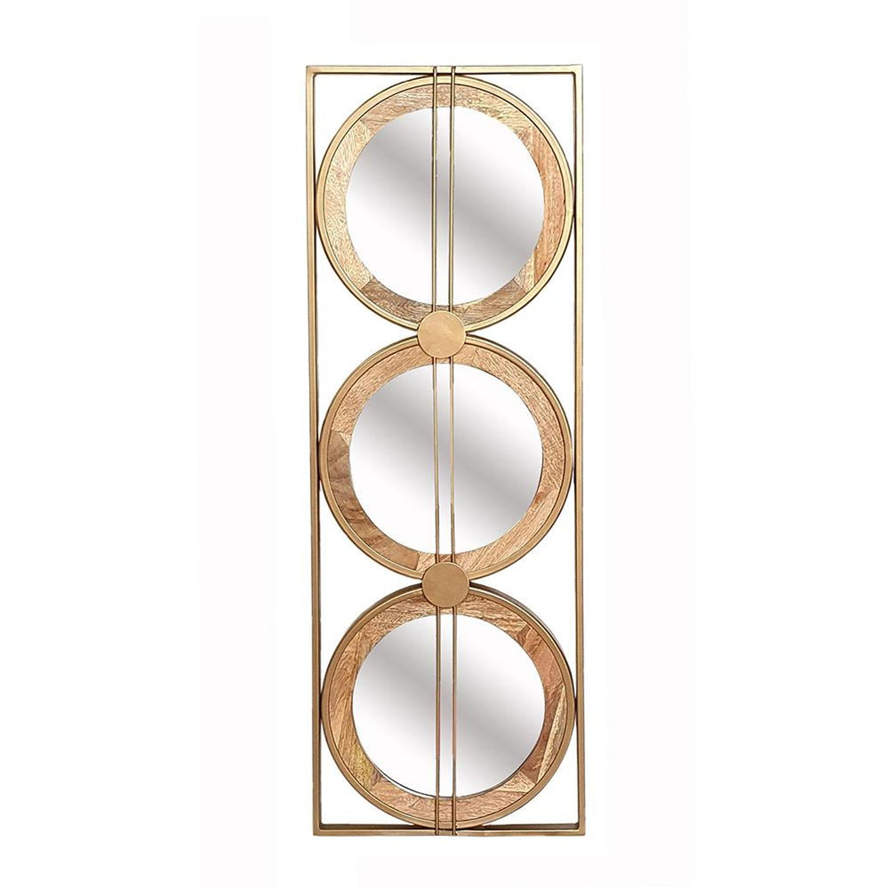 14" Brown and Gold Aluminum and Wood Geometric Framed Accent Mirror - Homeroots - Flyclothing LLC