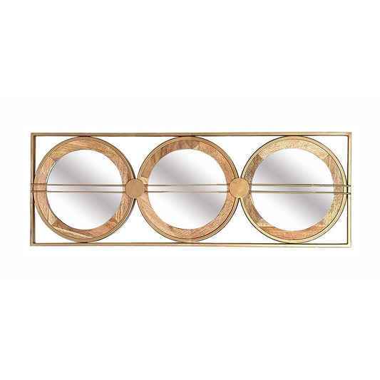 14" Brown and Gold Aluminum and Wood Geometric Framed Accent Mirror