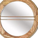 14" Brown and Gold Aluminum and Wood Geometric Framed Accent Mirror - Homeroots - Flyclothing LLC