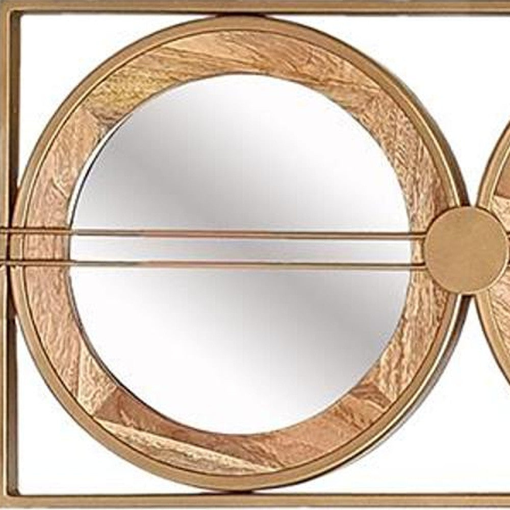 14" Brown and Gold Aluminum and Wood Geometric Framed Accent Mirror - Homeroots - Flyclothing LLC