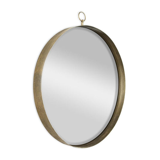 34" Gold Round Iron Framed Accent Mirror - Homeroots