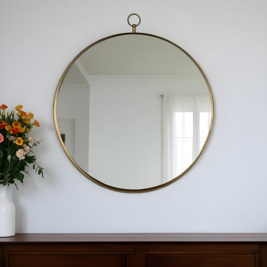 34" Gold Round Iron Framed Accent Mirror