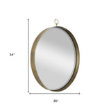 34" Gold Round Iron Framed Accent Mirror - Homeroots - Flyclothing LLC
