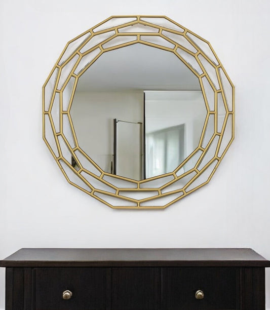 35" Gold Round Framed Accent Mirror - Homeroots