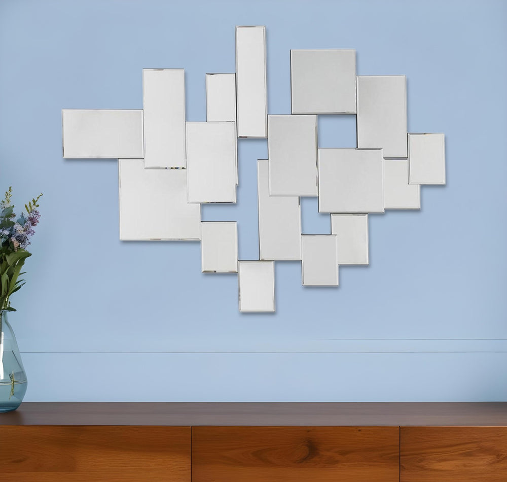 30" Clear Abstract Glass Contemporary Panels Unframed Accent Mirror - Homeroots
