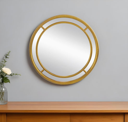 35" Gold Geo Dot Round Double Frame Accent Mirror