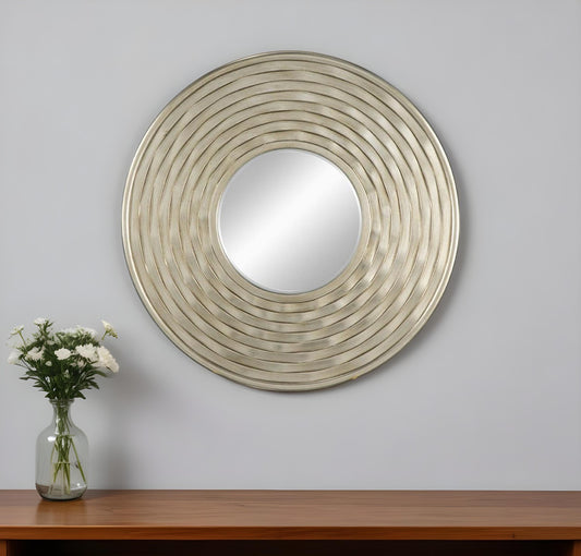 31" Silver Round Dimensional Thick Frame Accent Mirror - Homeroots