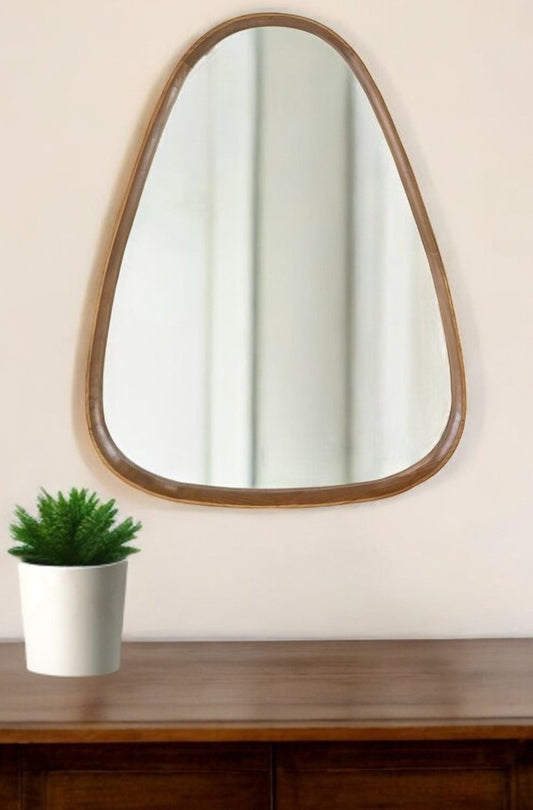 37" Brown Abstract Wood Framed Accent Mirror - Homeroots