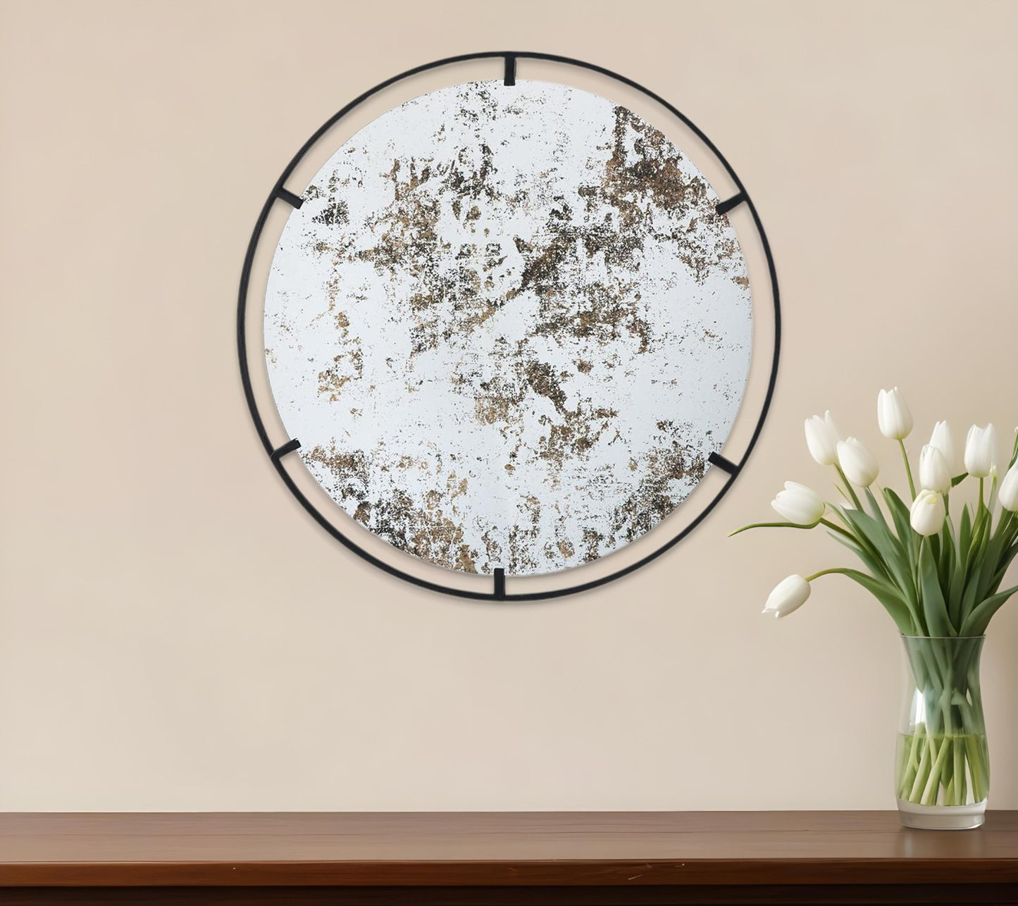 32" Black Round Iron Framed Accent Mirror - Homeroots - Flyclothing LLC