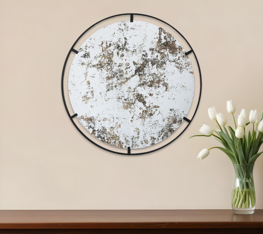 32" Black Round Iron Framed Accent Mirror - Homeroots
