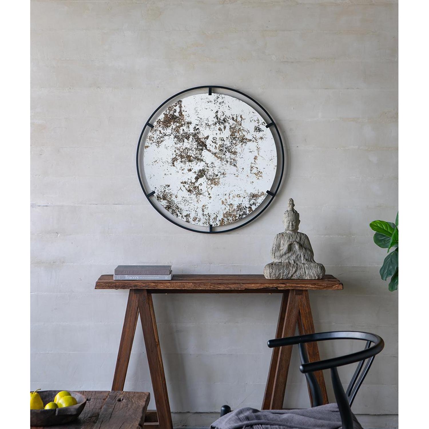 32" Black Round Iron Framed Accent Mirror - Homeroots - Flyclothing LLC